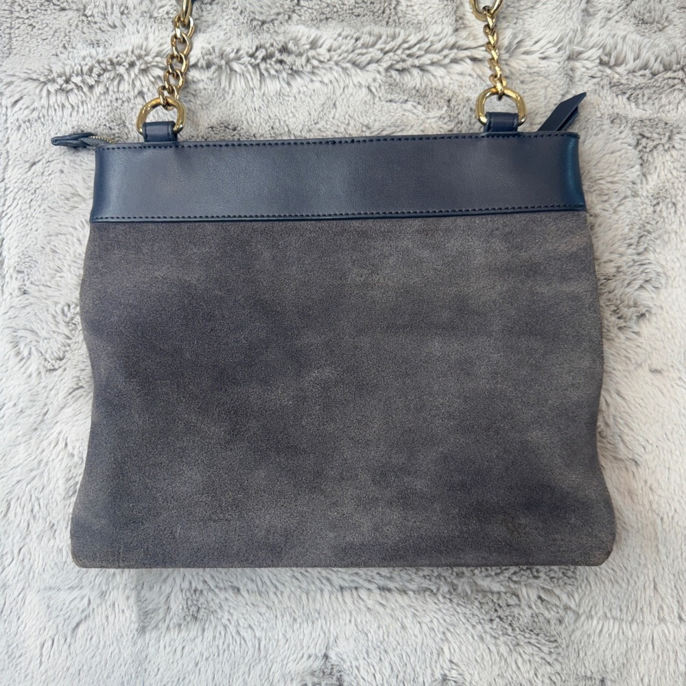 Spartina 449 ‎ Navy Gray Leather Suede Crossbody Bag Gold Hardware - Picture 3 of 15